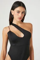 Women's Cutout One-Shoulder Bodysuit in Black, XL