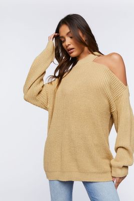 Women's Asymmetrical Open-Shoulder Sweater in Beige Medium