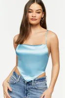 Women's Satin Lace-Up Handkerchief Cami in Blue Water Large