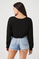 Women's Relaxed Drop-Sleeve Crop Top in Black Medium