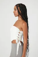 Women's Lace-Up Corset Tube Top in Vanilla, XL