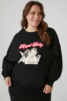 Women's Angel Baby Graphic Pullover in Black, 3X