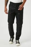 Men Faux Suede Slim-Fit Pants in Black, 33