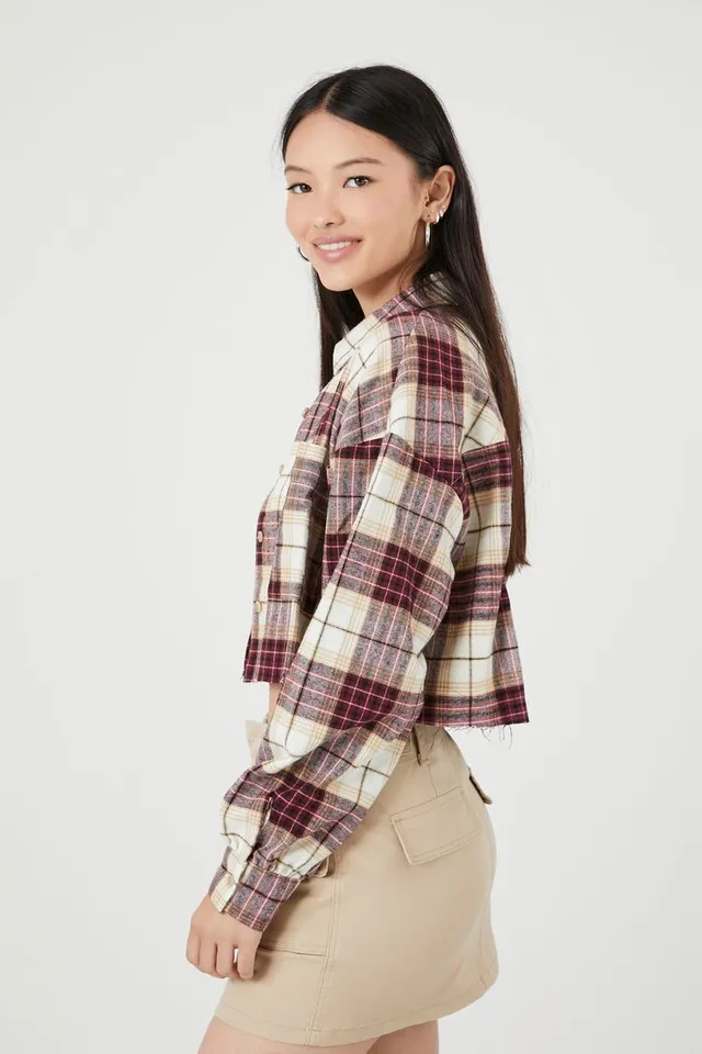 Forever 21 Women's Cropped Plaid Flannel Shirt