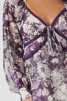 Women's Chiffon Floral Tiered Maxi Dress in Purple, XL