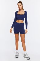 Women's Active Seamless Long-Sleeve Crop Top in Navy Medium