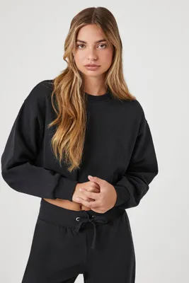 Women's Cropped Fleece Pullover in Black Small