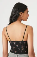 Women's Floral Print Lace Bodysuit in Black Large