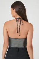 Women's Rhinestone Metallic Halter Bodysuit in Black Small