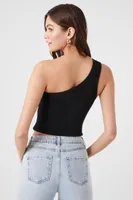 Women's One-Shoulder Cropped Tank Top in Black, XL