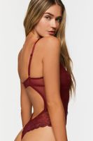 Women's Crisscross Lace Teddy in Sangria Small