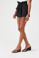 Women's Tie-Waist Paperbag Shorts in Black Medium