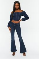 Women's Denim Off-the-Shoulder Crop Top in Dark Denim Small