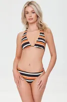 Women's Striped Ribbed Bikini Bottoms in Black Small