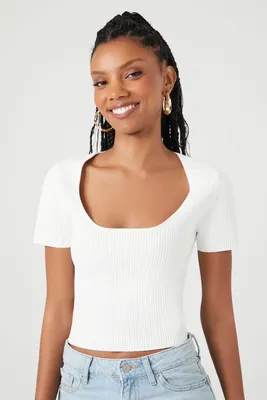 Women's Sweater-Knit Scoop-Neck T-Shirt in White, XS