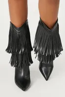 Women's Fringe Block Heel Boots in Black, 6.5