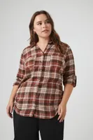 Women's Plaid Flannel Shirt in Brown, 2X