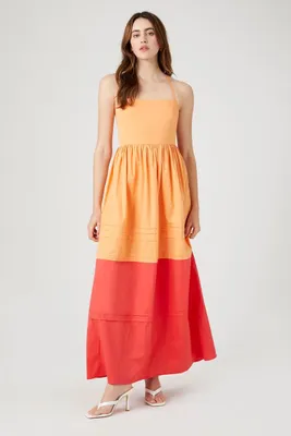 Women's Colorblock Crisscross Cami Maxi Dress in Cantaloupe/Cayenne Large