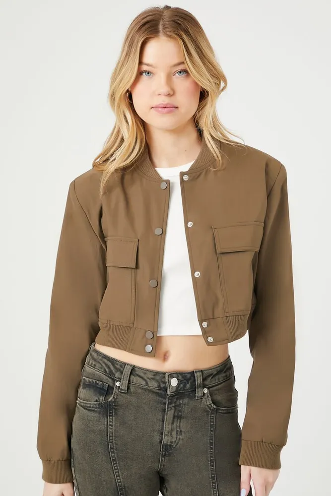 Women's Cropped Bomber Jacket in Olive Small