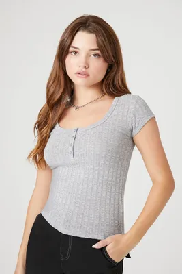 Women's Rib-Knit Buttoned Baby T-Shirt