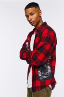 Men Buffalo Plaid Frayed Patch Shirt Red