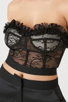 Women's Lace Ruffle-Trim Bustier in Black Small