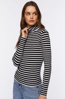 Women's Striped Turtleneck Long-Sleeve Top in Black/Cream Small