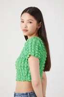 Women's Textured Cutout Crop Top in Green, XL