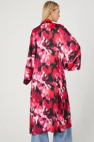 Women's Satin Abstract Print Kimono in Red Small