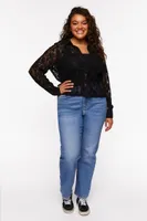 Women's Sheer Lace Shirt in Black, 0X