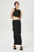 Women's Button-Front Mesh Crop Top Black