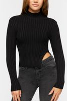 Women's Asymmetrical-Hem Sweater Top in Black Small