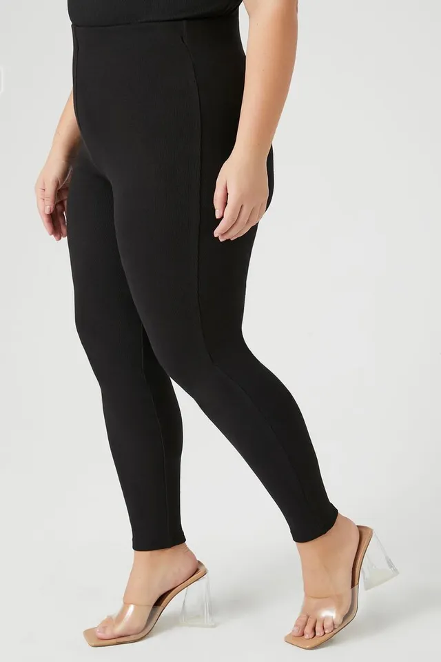 Forever 21 Women's Ponte Split-Hem Leggings in Black, 0X