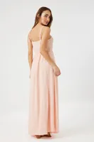 Women's Tie-Strap Gauze Maxi Dress in Peach , XS