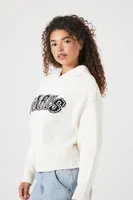 Women's Sweater-Knit Paris Hoodie in Cream Small