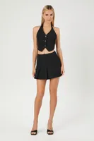 Women's Halter Crop Top & Mini Skirt Set in Black, XL