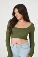 Women's Seamless Lettuce-Edge Crop Top in Cypress Large