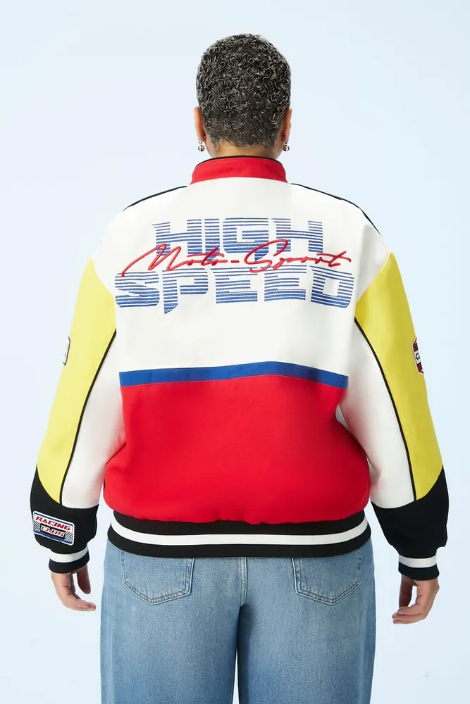 Women's Colorblock Moto Sport Jacket in White, 1X