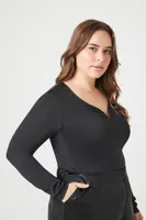 Women's Long-Sleeve Bodysuit in Black, 0X