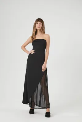 Women's Strapless Sheer Maxi Dress in Black Small