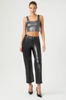 Women's Metallic Cropped Tank Top in Silver Small