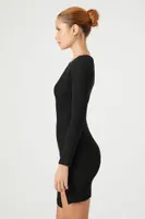 Women's Button-Front Midi Sweater Dress in Black Large