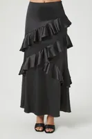 Women's Chiffon Ruffle-Trim Maxi Skirt in Black Small