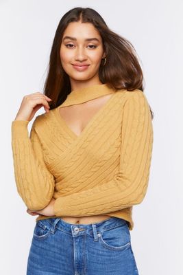 Women's Cable Knit Cutout Crossover Sweater