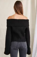 Women's Off-the-Shoulder Bell-Sleeve Sweater in Black, XL