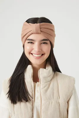Ribbed Knit Bow Headwrap in Carob
