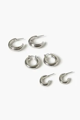 Women's Recycled Metal Thick Hoop Earring Set in Silver