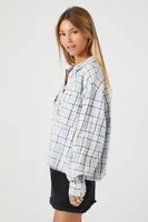 Women's Plaid Drop-Sleeve Shirt in Blue Small