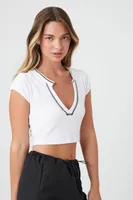 Women's Split-Neck Cropped T-Shirt White