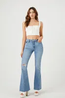 Women's Shirred Crop Top in White, XL